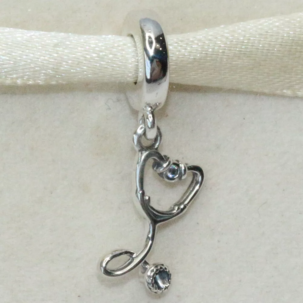 New Authentic Pandora Charm Stethoscope Heart Dangle 799072C01 W Suede Pouch
