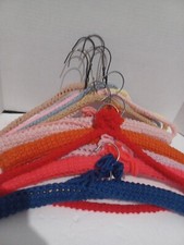 12 Vintage Old Hand Crocheted Knitted Wooden Coat clothes hanger Multicolor