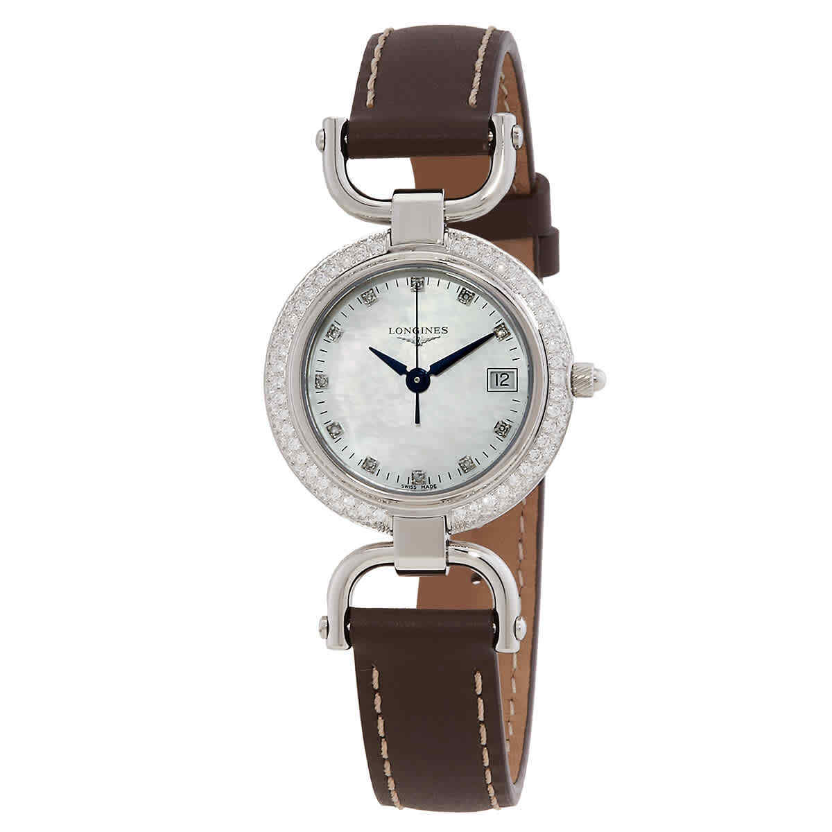 Женские часы Longines Equestrian с кварцем и бриллиантами с белым циферблатом MOP L6.130.0.89.2