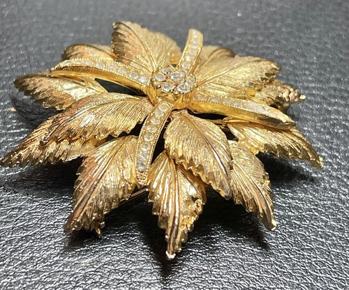 Vintage D'Arne dimensionale goldfarbene und Strass Blume Brosche/Anstecknadel - Bild 7 von 8