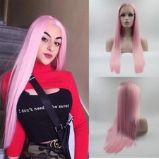  Lace Front Wigs Pink Synthetic Hair Wig Cosplay Heat Resistant 