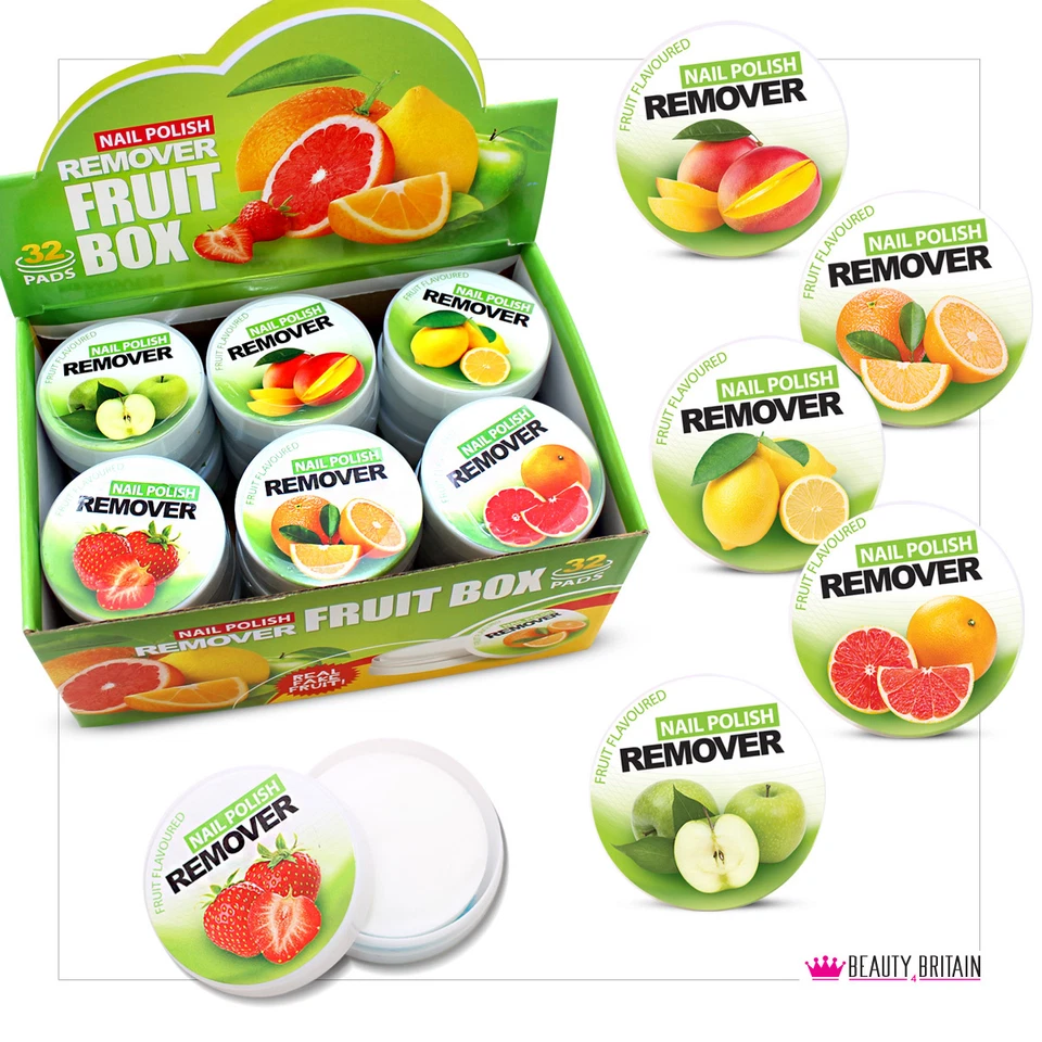 BEAUTY4BRITAIN 96 x Nail Polish Varnish Remover Tubes Fruit Scented Acetone Free Display Box UK