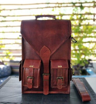 Men's Travel 16'' Goat Brown Suitcase Genuine Rucksack Messenger Satchel Leathe
