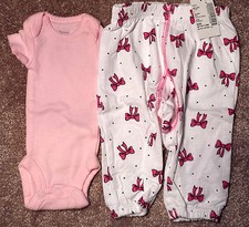 Girl's Size P Preemie Two Piece Pink Carter's Top  NWT Place White Bow Pants
