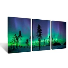 KREATIVE ARTS Northern Lights Contemporary Art Photography Prints 3 Panel Mod...