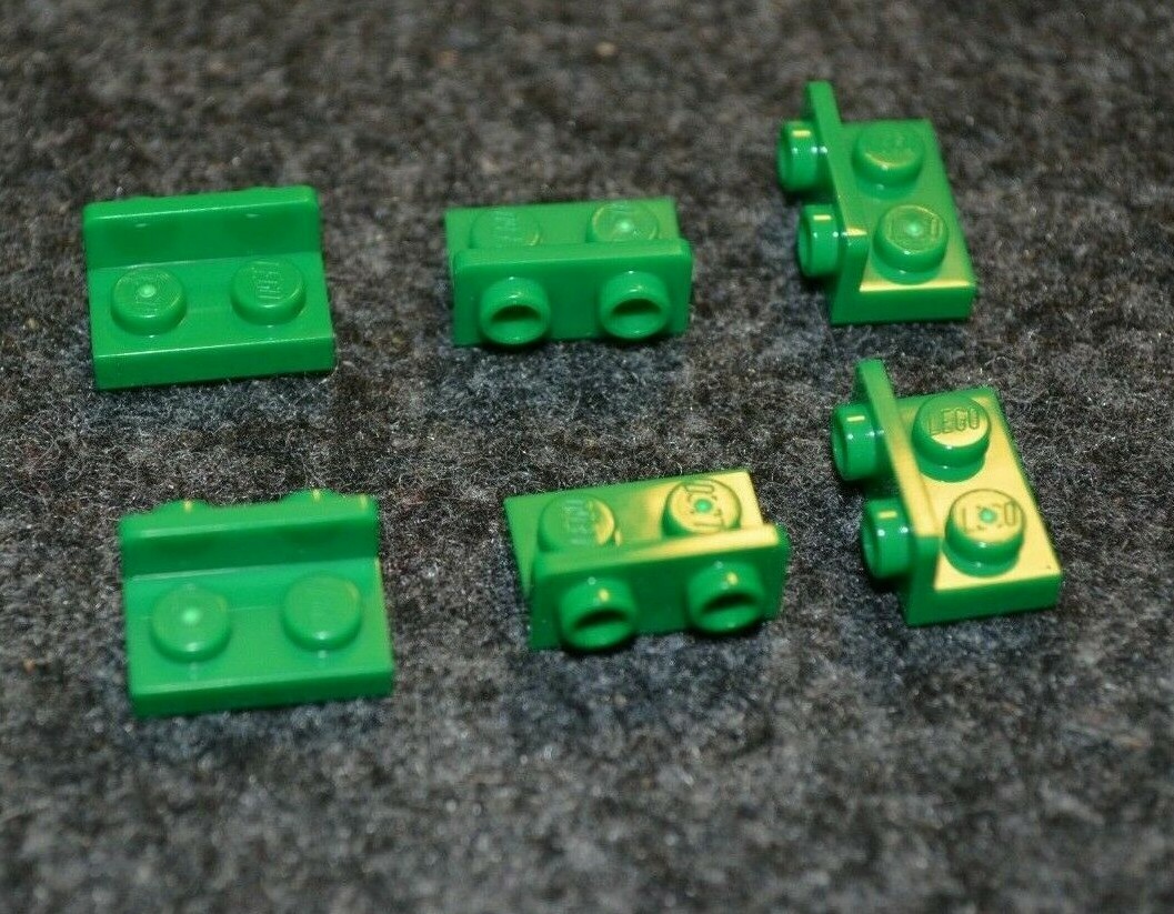 6) GREEN 1x2-1x2 Right Angle 90 Degree Up Direction Change Bricks