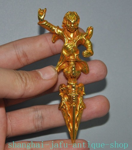 3.8" Tibet bronze gilt Buddha Dharma protector equipment Dorje Vajra phurpa faqi