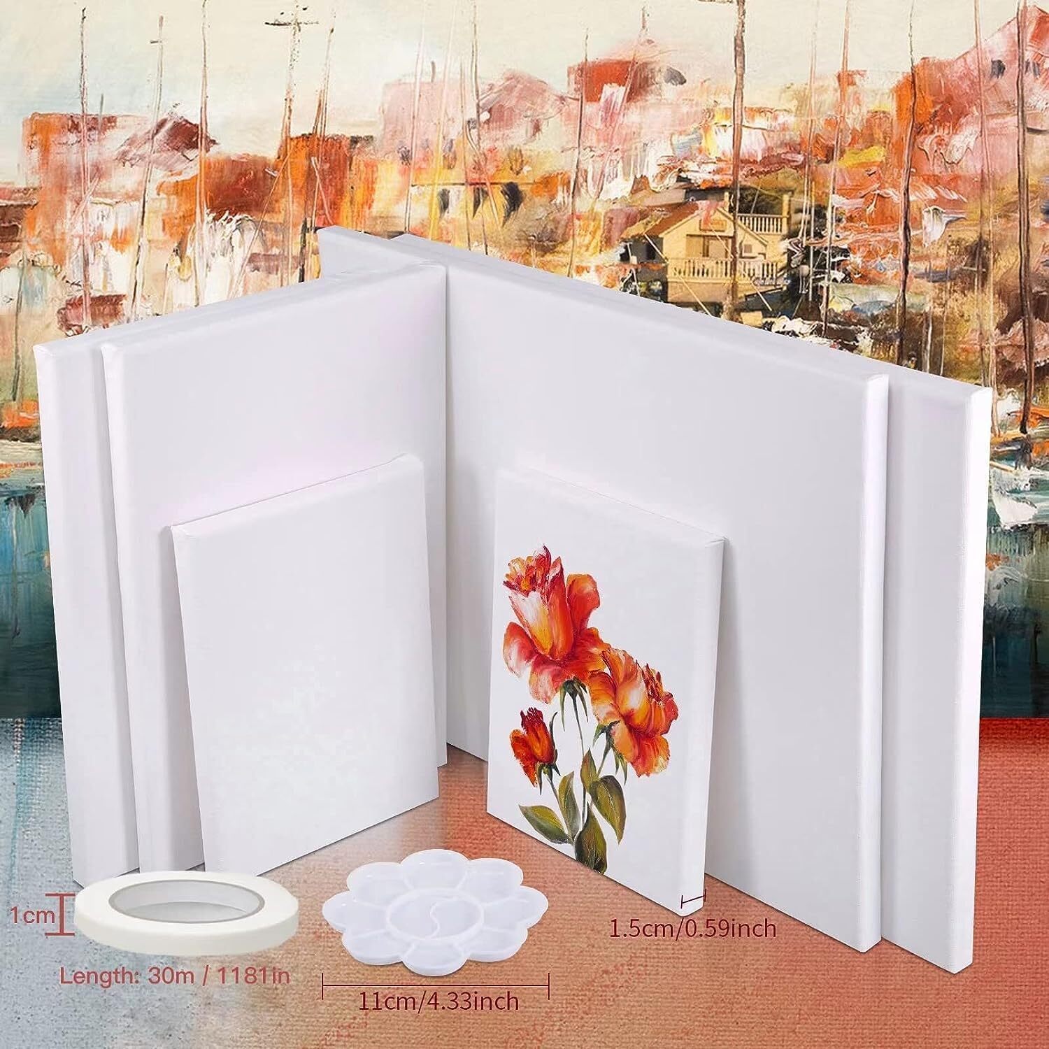 Canvases for Painting 40x30,30x20, 20x15 8 Set Stretched White Canvas with Petal