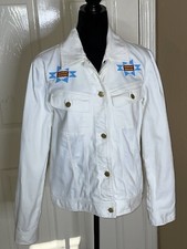RALPH LAUREN POLO JEANS SOUTHWESTERN INDIAN BEAD WHITE AZTEC DENIM JACKET Sz L