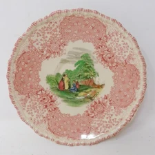 Royal Doulton "Chatham" Pattern 6.25" Saucer Pink Red Hand Painted Transferware