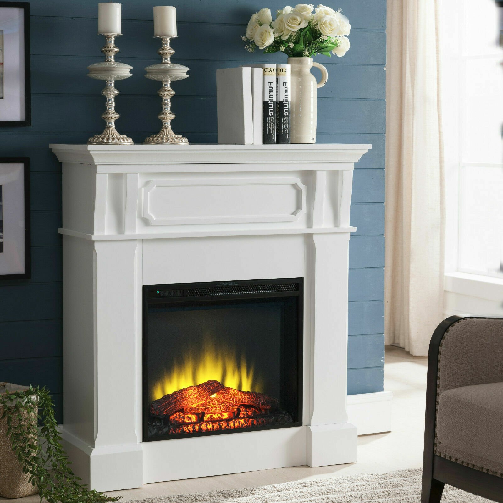 41 Wide Electric Fireplace Mantle In White For Sale Online Ebay