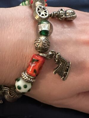 DESIGNER BEADAZZLED 925 STERLING MURANO GLASS CHRISTMAS CHARM