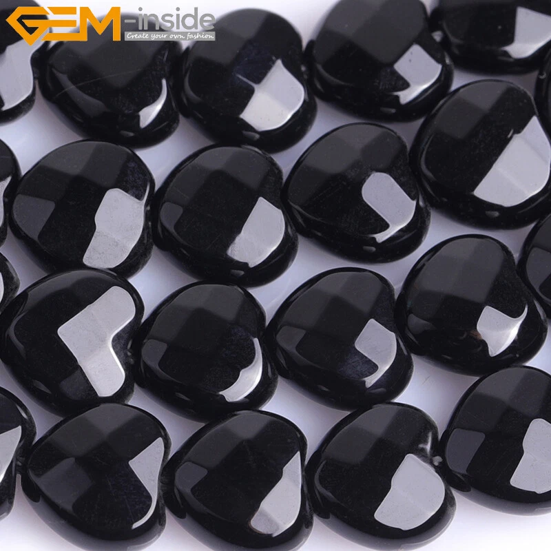 Cuentas sueltas de ágata negra natural de corazón para mujer hilo para hacer joyas 15" facetadas Foto 2 de 4