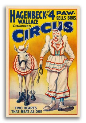 1930s Hagenbeck Wallace Circus Clown Poster - Clown and Donkey