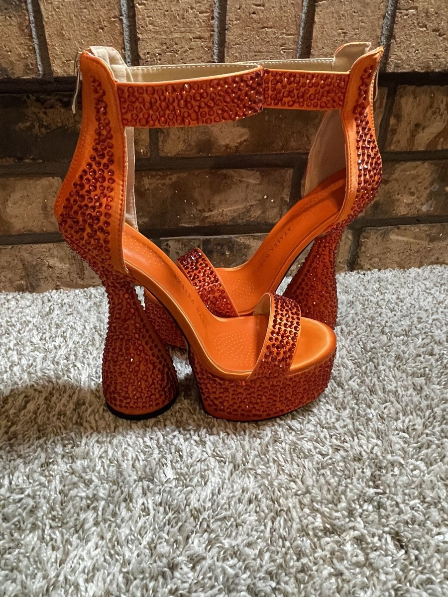 NEW AZALEA WANG Bright Orange Platform Zipper Glittery Heels Size