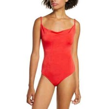 Free People Bodysuit Womens XS Cowls in the Club Thong Bottom Cowl Neck Red