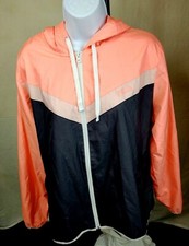 Fila Womens Sz XL Grey/pink light weight Zipper up Wind Breaker Jacket w/Hood