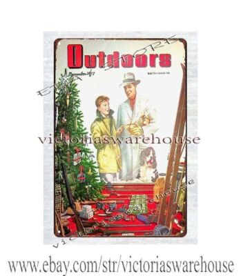 1947 Outdoors fishing hunting outdoor camping supply shopping metal tin sign
