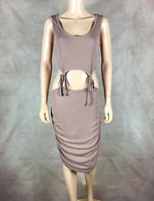 POPULAR21 Dark Tan Cut-Out Waist Ruched Bodycon Dress NEW Size Large
