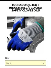 PACK OF 10 Pairs Of Tornado Oil-Teq5 Industrial 3/4 Coated Safety Work Gloves.