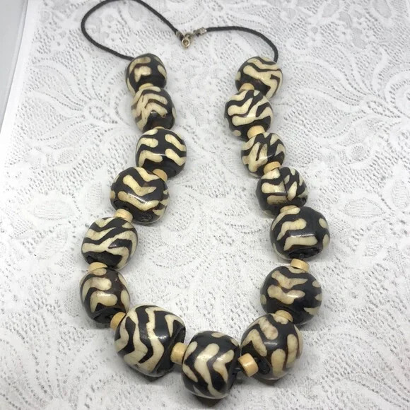Artisan tribal Batik Bone Statement Necklace Ster… - image 1