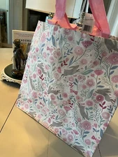 🌷 Darling Easter Bunny & Pink Floral reusable shopping bag tote 🌷