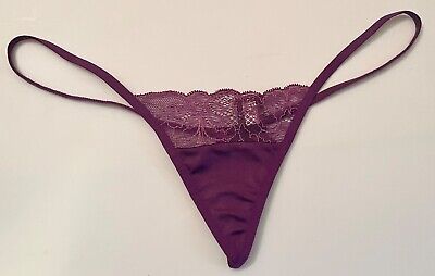 NWT FREDERICK'S OF HOLLYWOOD PURPLE SMOOTH LACE MINI TINY V STRING THONG PANTIES
