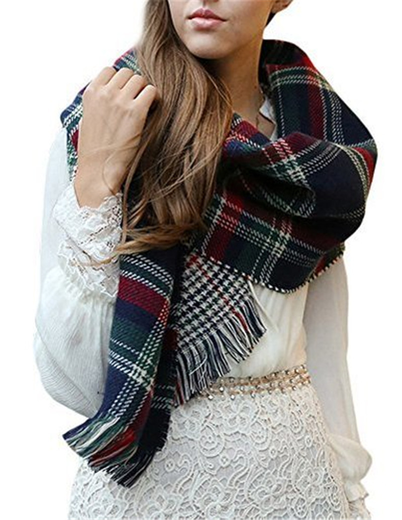 Plaid and Houndstooth Double Sided Blanket Scarf Oversized Thick Wide