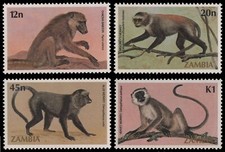 Sambia 1985 - Mi-Nr. 330-333 ** - MNH - Affen / Monkeys
