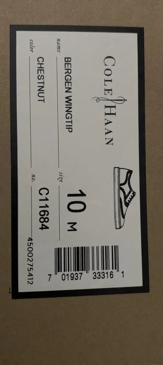 SAOLA Cole Haan Bergen Wingtip da uomo Oxford castagno taglia 10