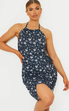 Pretty Little Things BLUE DITSY PRINT RACER NECK WRAP TEA DRESS