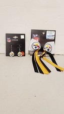 Pittsburgh Steelers girl ponytail bow streamer and earrings