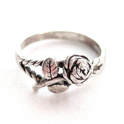 Rose Sterling Silber Ring Band Floral Vintage Zierlicher Schmuck Größe 5,5