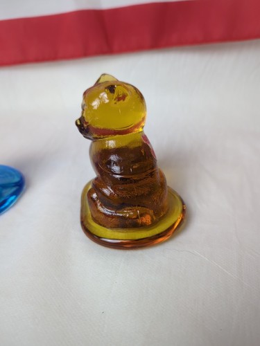 2 estatuillas pisapapeles vintage de vidrio Wheatoncraft Wheaton oso azul y gato ámbar - Imagen 5 de 19