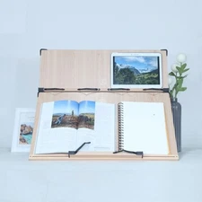 Book Stand Adjustable 2 Tier Wooden Reading Book Holder Desk 60cm Wide 12-Angle