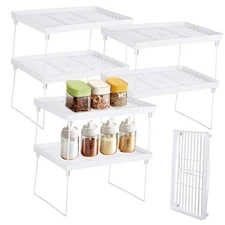  6 PCS Cabinet Storage Shelf Rack, Foldable Cabinet Organizer Shelf, White 