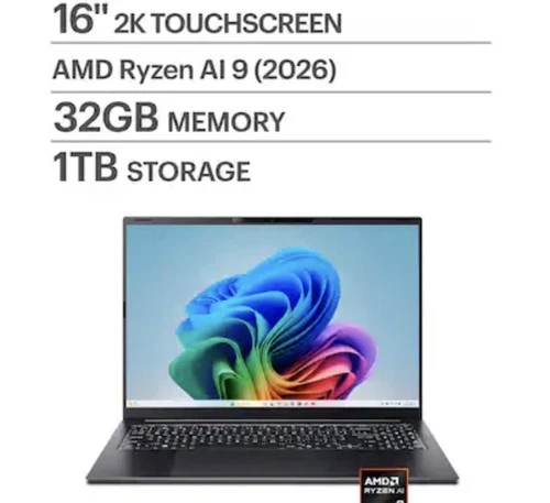 Acer Swift Go 16 AI 16" Touchscreen Laptop AMD Ryzen AI 9 465, 32GB RAM, 1TB SSD