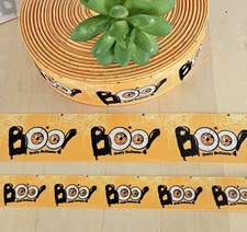7/8  1.5" 1 YD Halloween Grosgrain Boo Creepy Ghost Eyeballs Happy Halloween