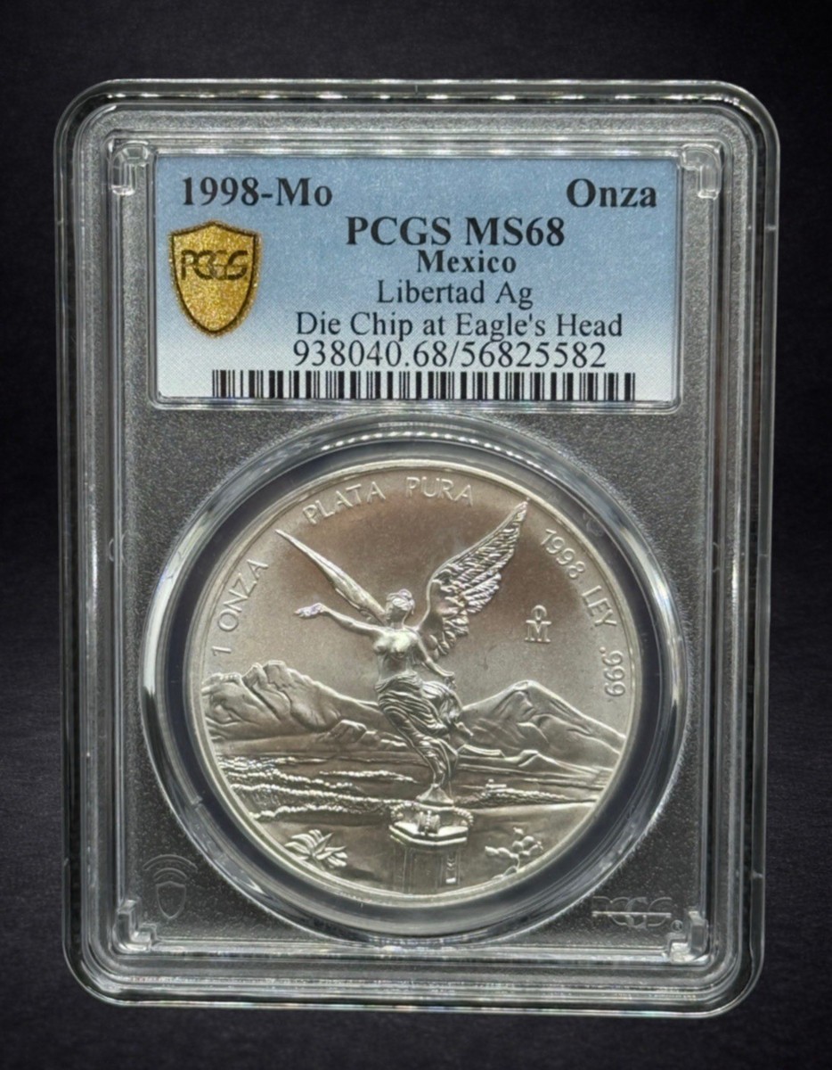 1998-Mo Mexico Libertad PCGS MS68 1 Onza 1 oz .999 Silver DIE CHIP