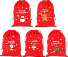 Tapleap Velvet Coth Christmas Bags with Drawstring, 5x7in, Red 