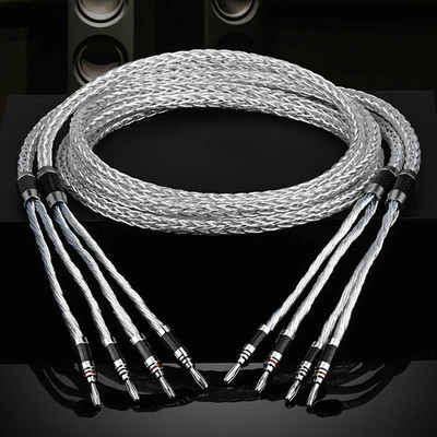 8 Awg HiFi Speaker Wire Cable Silver Plate 8N OCC Carbon Fiber Banana Spade Plug