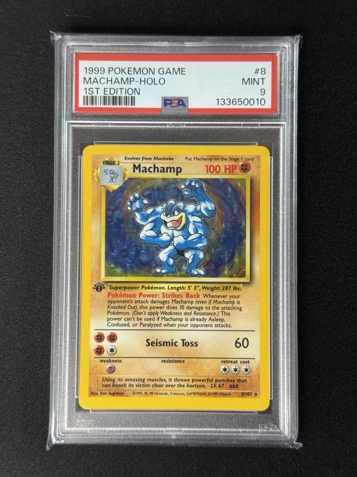 PSA 9 MINT Machamp 8/102 1st Edition Shadowless Base Set Holo 1999 Pokemon