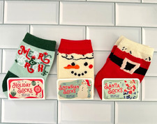 3 Pairs Holiday Kids Socks "Snowman, Merry  Bright, Santa Socks" Sz 7-8.5
