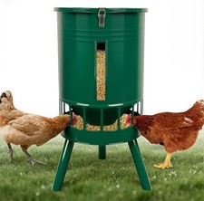 50LB Metal Chicken Feeder No Waste, No Clog Design with 16 Ports  Smooth Green