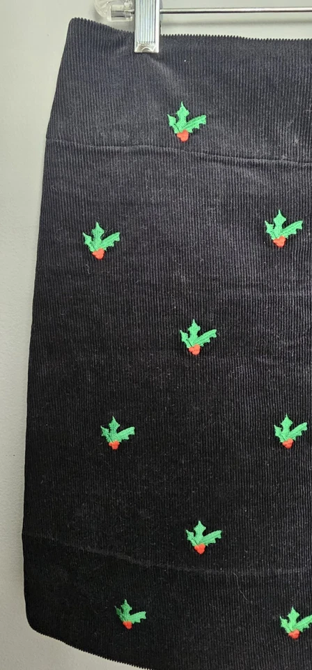 NUEVO CON ETIQUETAS Falda Pana Isla Náufrago Nantucket Talla 16 Bordada Acebo Navidad Foto 2 de 4