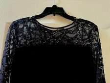 NWT Lebon Stretch Sequin Lace Mesh Crew Neck Illusion Sleeves Column Dress [12]