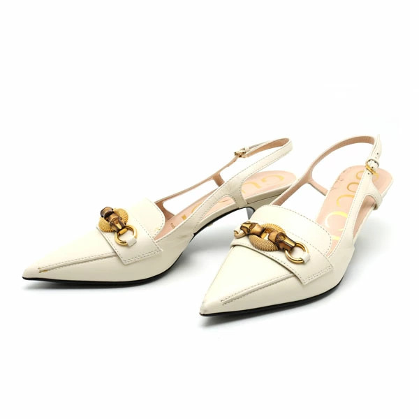 GUCCI Pumps Leather White #35 (approx. JP22.0cm) Slingback Bamboo thumbnail 3