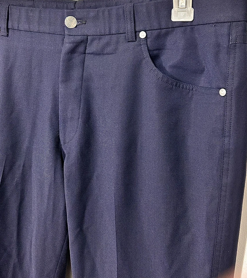 Riviera by Jack Victor 裤子男式 35R 海军蓝羊毛混纺 Journey Union 制造 38x30 — 第 2/4 张图片