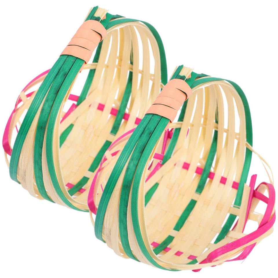 2 Pcs Japanese Tea Tray Bamboo Plates Reusable Small Baskets Woven Dry Fruit