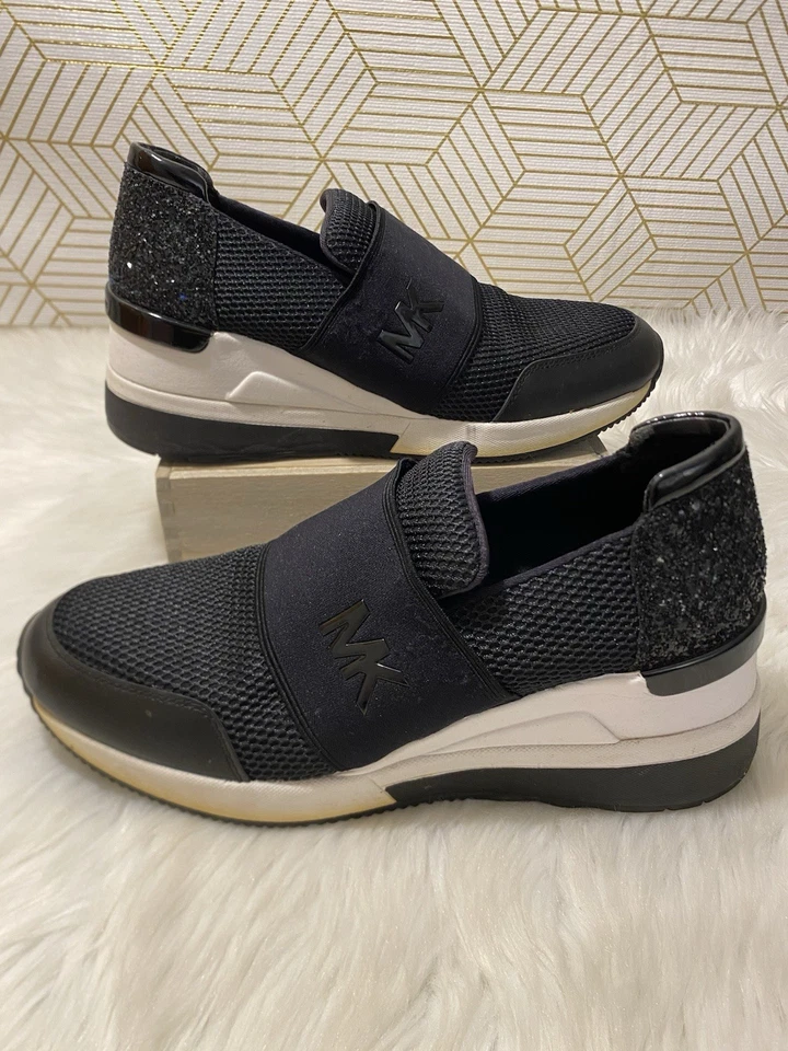 Michael Kors Black Felix Wedge Scuba Mesh Sneakers Black Sequins Sneakers Size 8 - Image 2 of 4